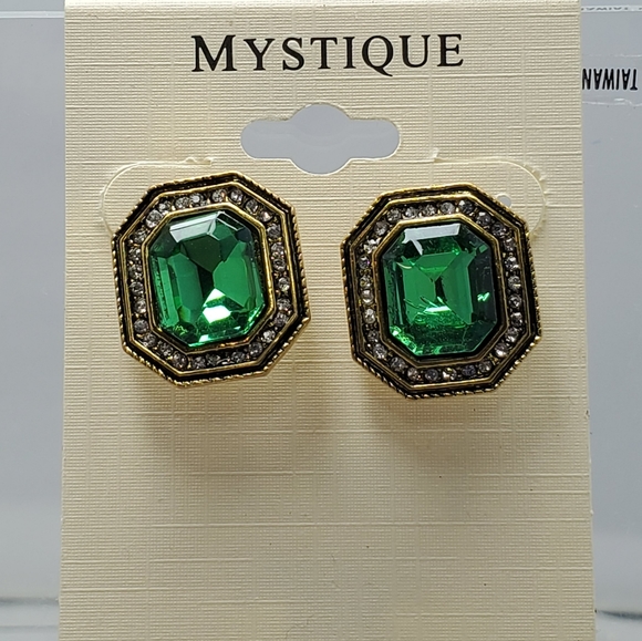 2/$21 2 prs Mystique emerald green earrings button & dangle with rhinest… - Picture 3 of 3